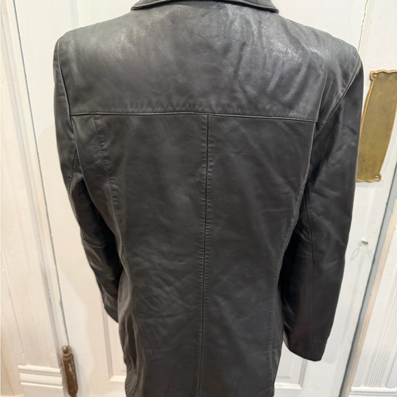 Alfani Women’s Vintage Genuine Leather Collared Black Jacket W/ Pockets Sz M - Picture 2 of 7